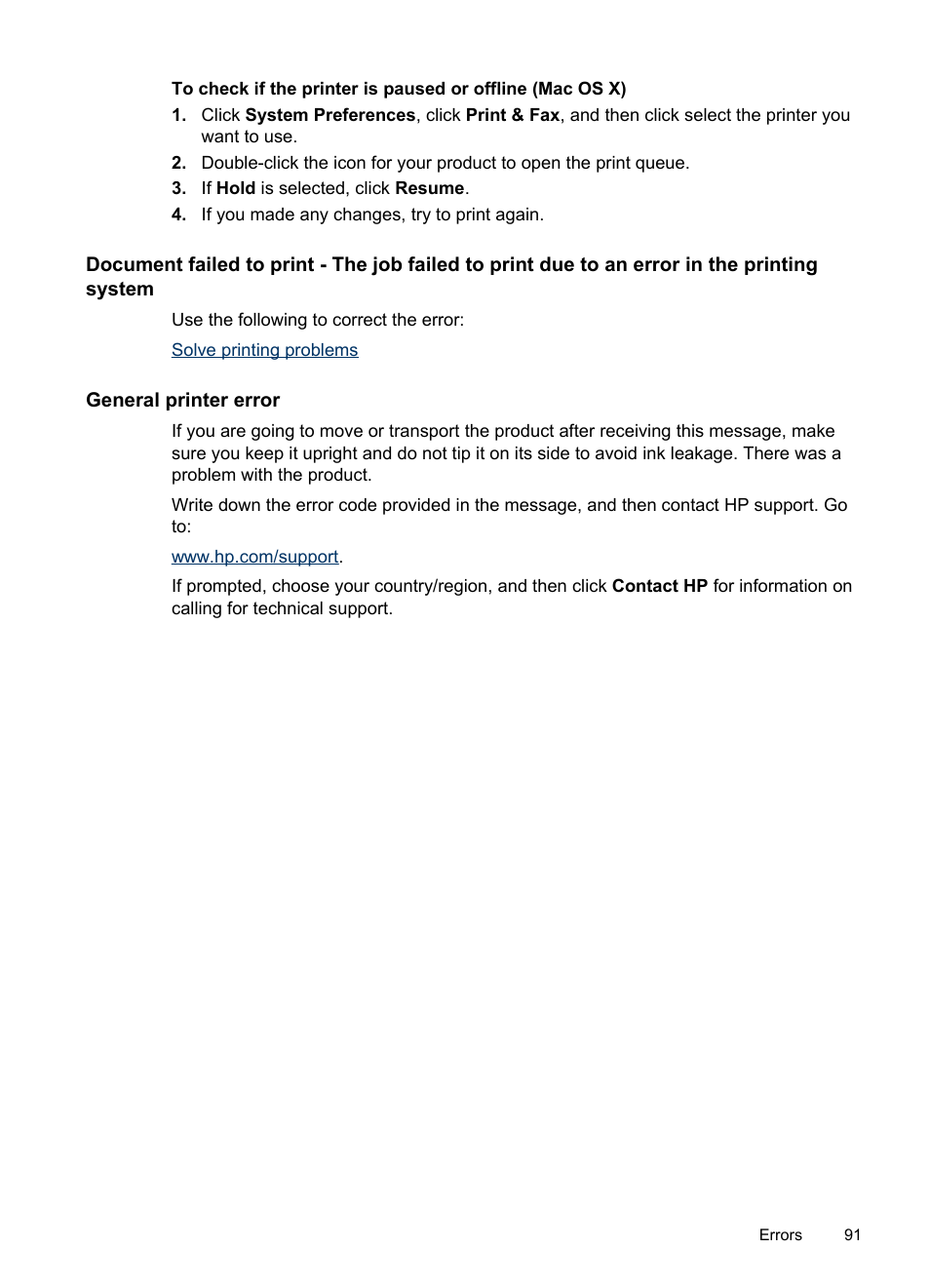 General printer error | HP Officejet Pro 8000 - A809 User Manual | Page 95 / 140