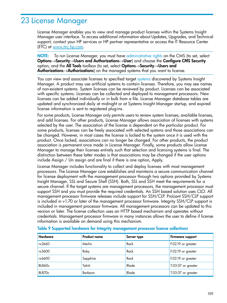 23 license manager | HP Systems Insight Manager User Manual | Page 109 / 223