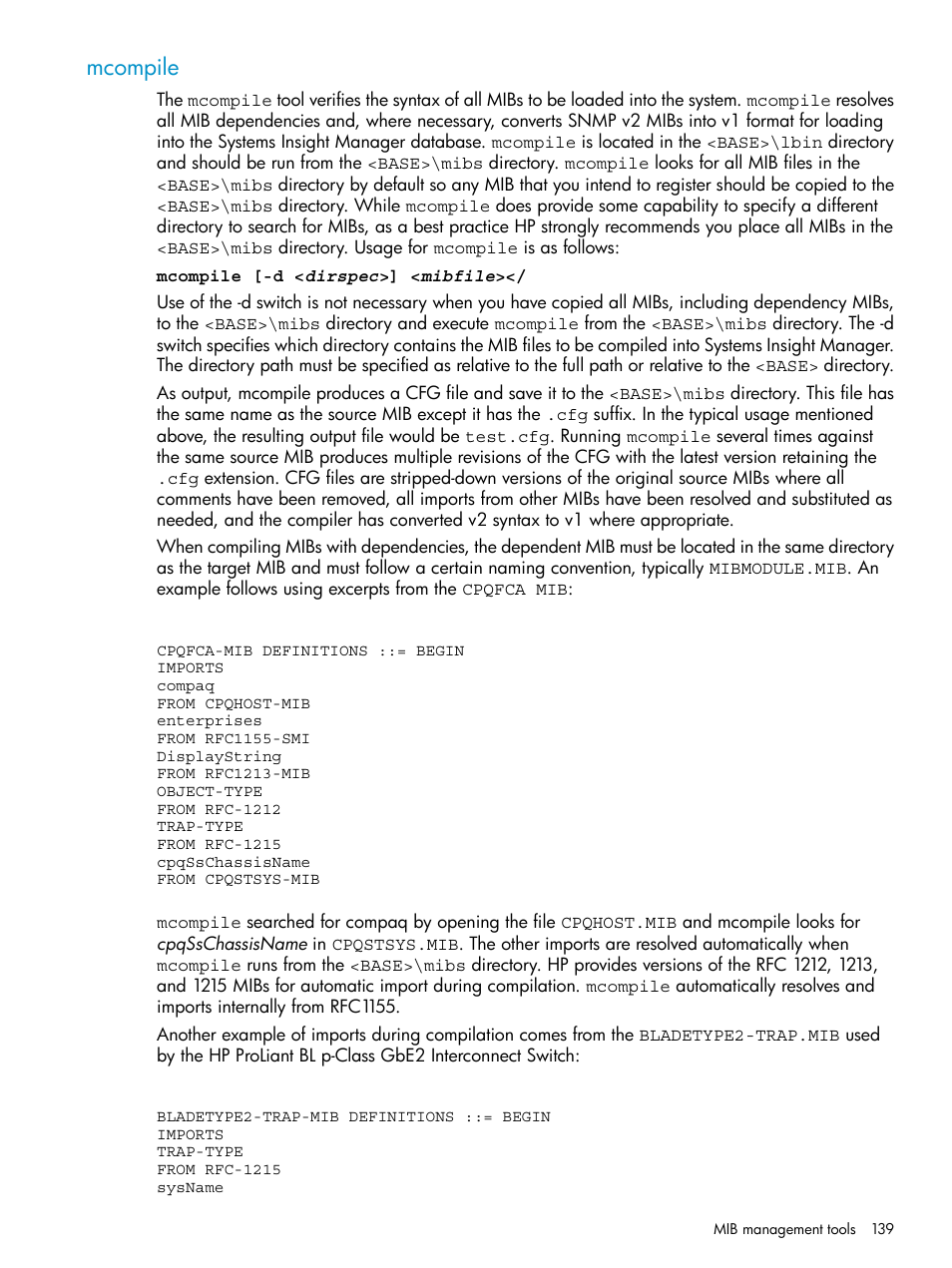 Mcompile | HP Systems Insight Manager User Manual | Page 139 / 223