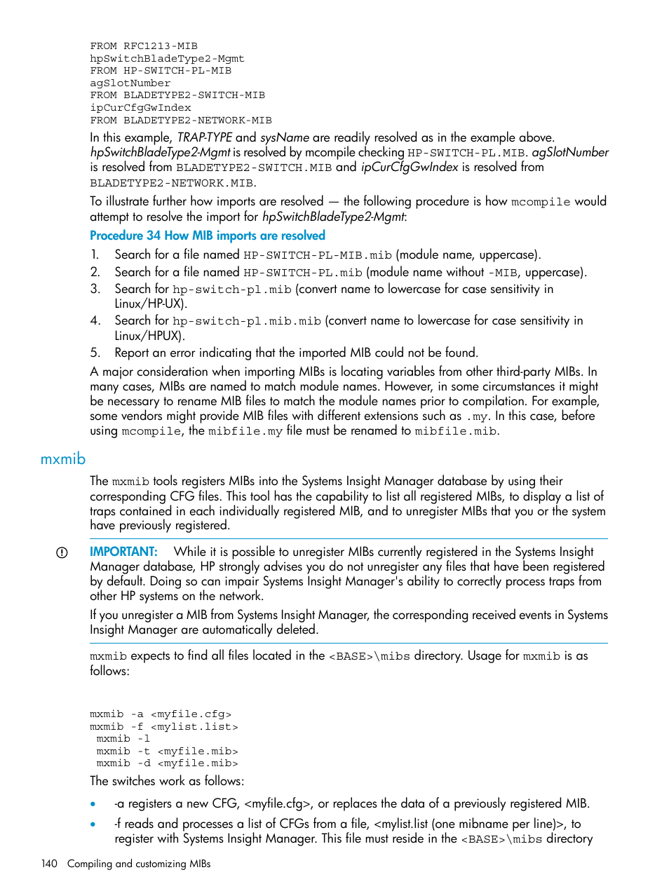 Mxmib, How mib imports are resolved | HP Systems Insight Manager User Manual | Page 140 / 223