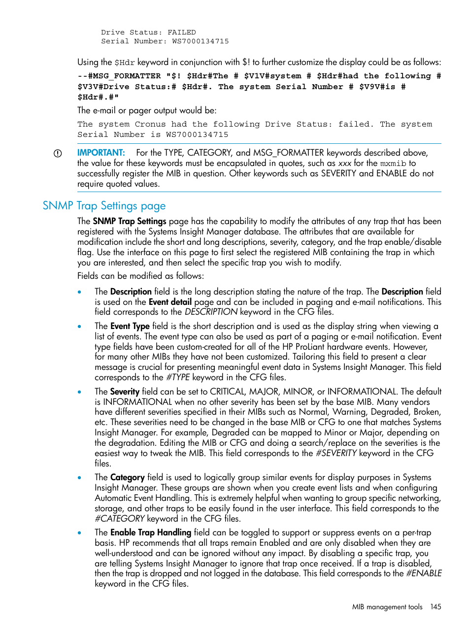 Snmp trap settings page | HP Systems Insight Manager User Manual | Page 145 / 223