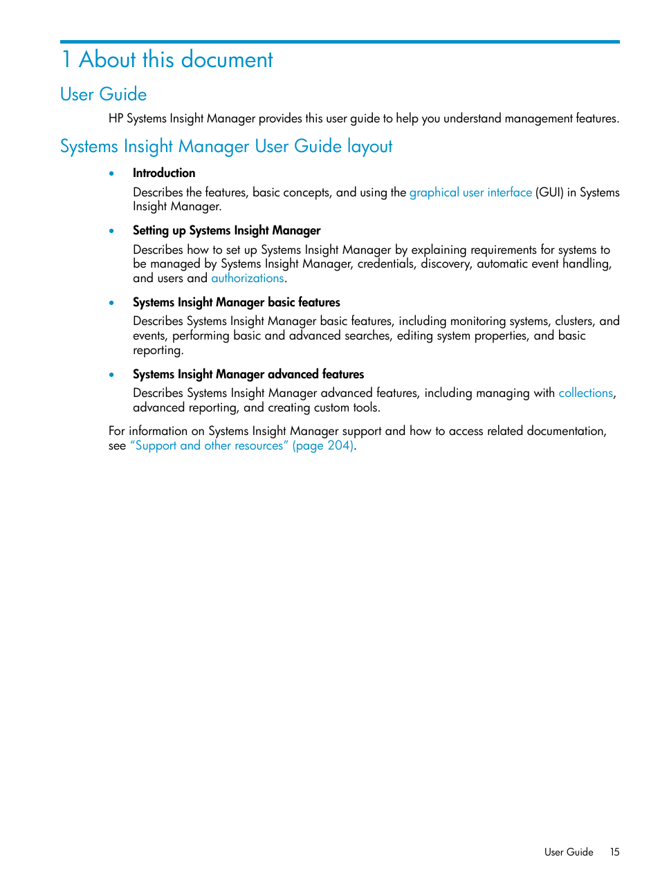 1 about this document, User guide, Systems insight manager user guide layout | HP Systems Insight Manager User Manual | Page 15 / 223