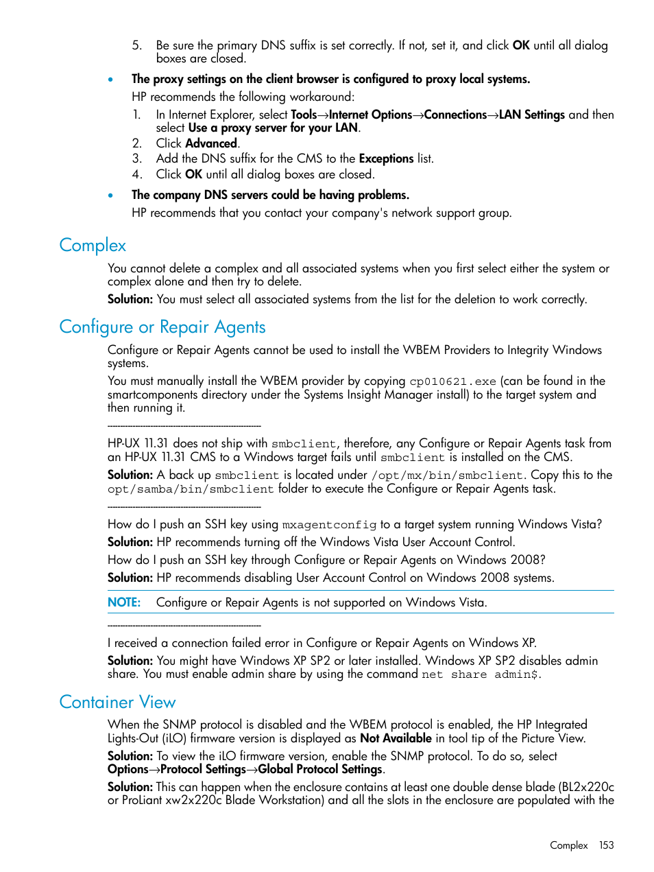 Complex, Configure or repair agents, Container view | Complex configure or repair agents container view | HP Systems Insight Manager User Manual | Page 153 / 223