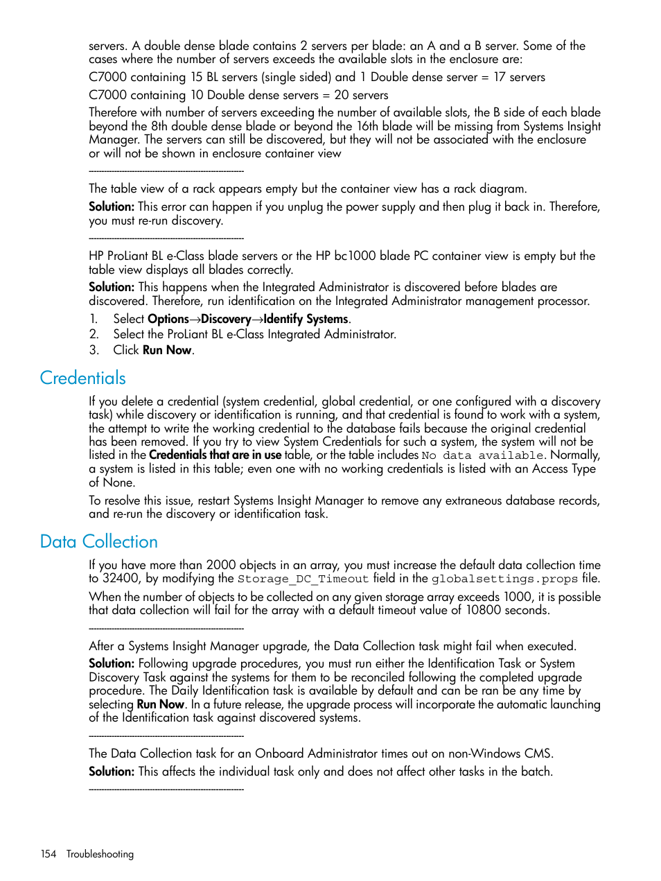 Credentials, Data collection, Credentials data collection | HP Systems Insight Manager User Manual | Page 154 / 223