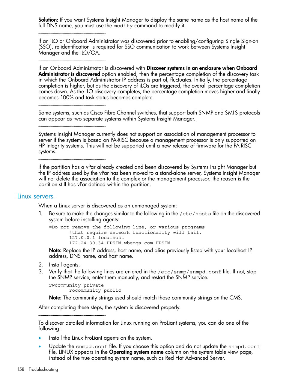 Linux servers | HP Systems Insight Manager User Manual | Page 158 / 223