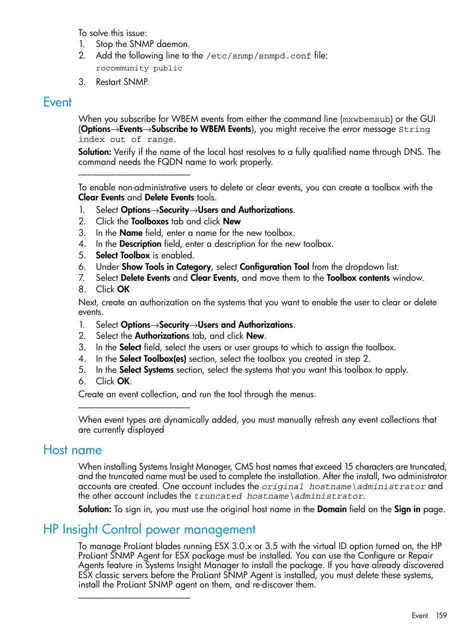 Event, Host name, Hp insight control power management | HP Systems Insight Manager User Manual | Page 159 / 223