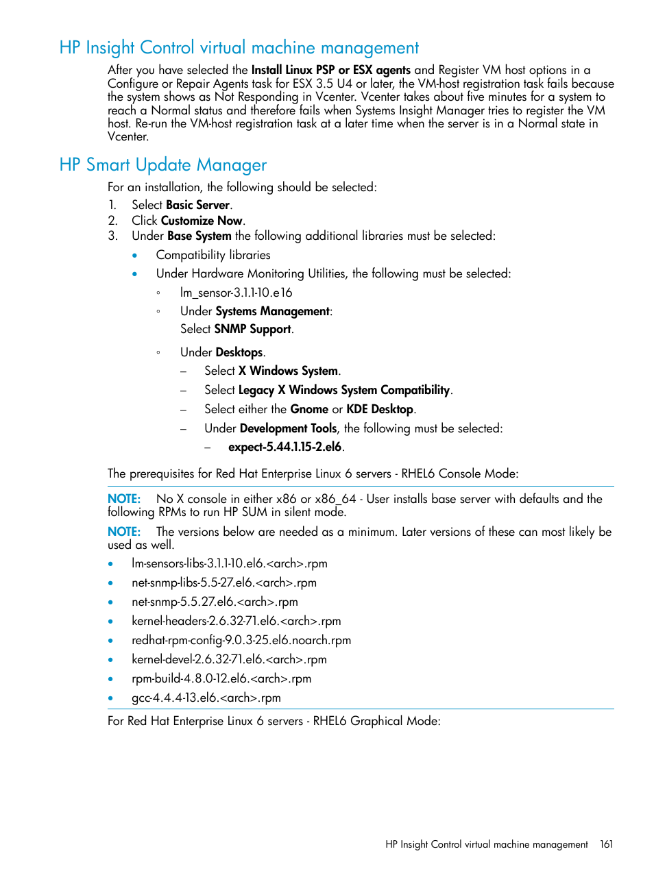 Hp insight control virtual machine management, Hp smart update manager | HP Systems Insight Manager User Manual | Page 161 / 223