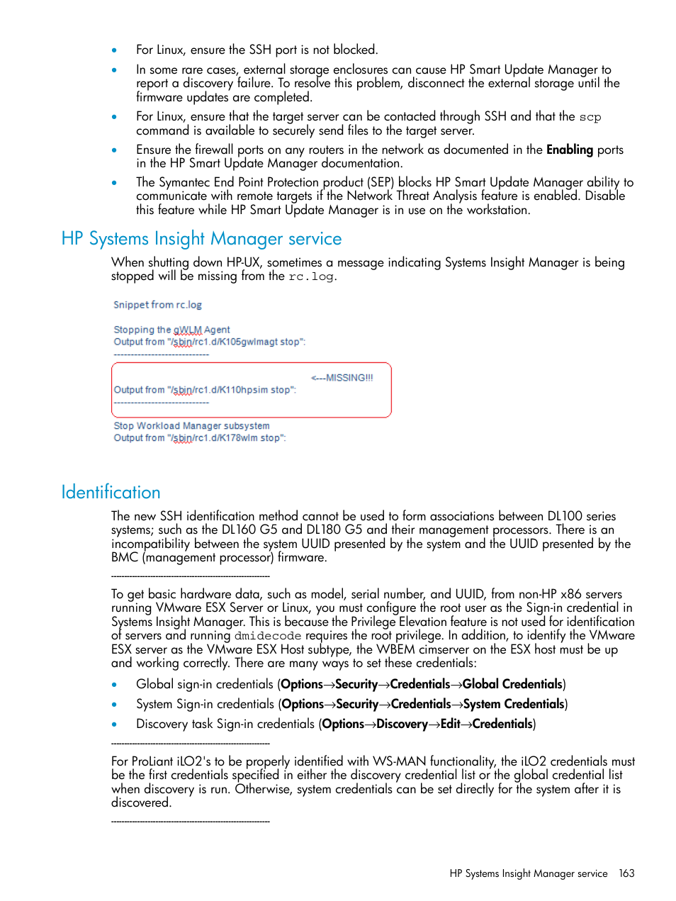 Hp systems insight manager service, Identification, Hp systems insight manager service identification | HP Systems Insight Manager User Manual | Page 163 / 223