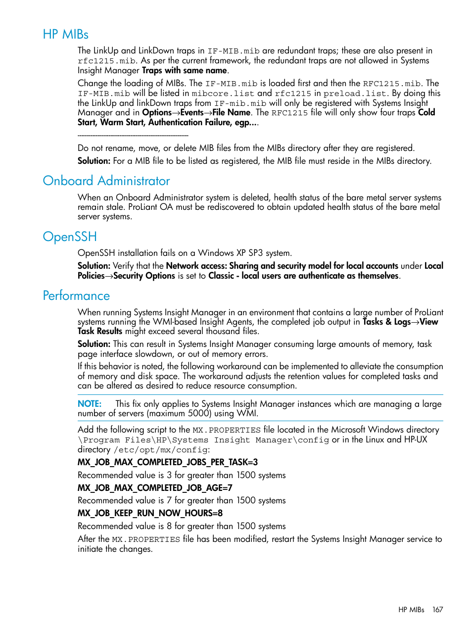 Hp mibs, Onboard administrator, Openssh | Performance, Hp mibs onboard administrator openssh performance | HP Systems Insight Manager User Manual | Page 167 / 223