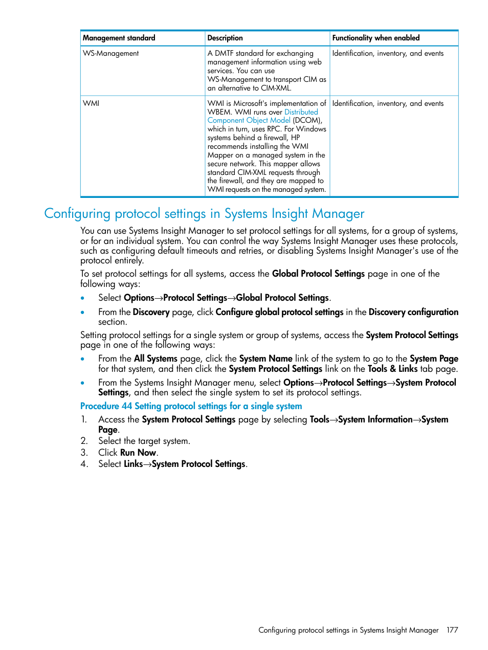 Setting protocol settings for a single system | HP Systems Insight Manager User Manual | Page 177 / 223