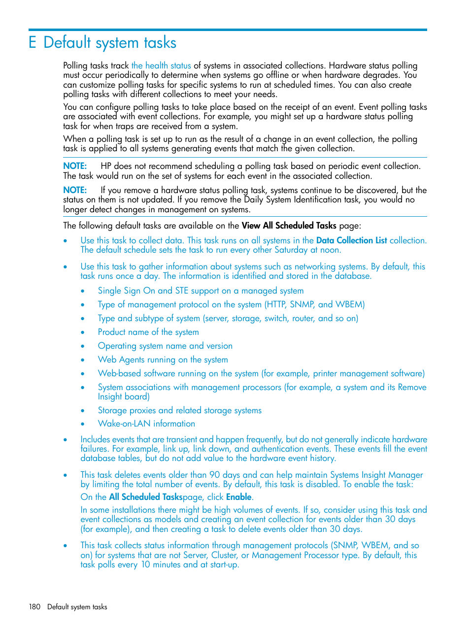 E default system tasks | HP Systems Insight Manager User Manual | Page 180 / 223