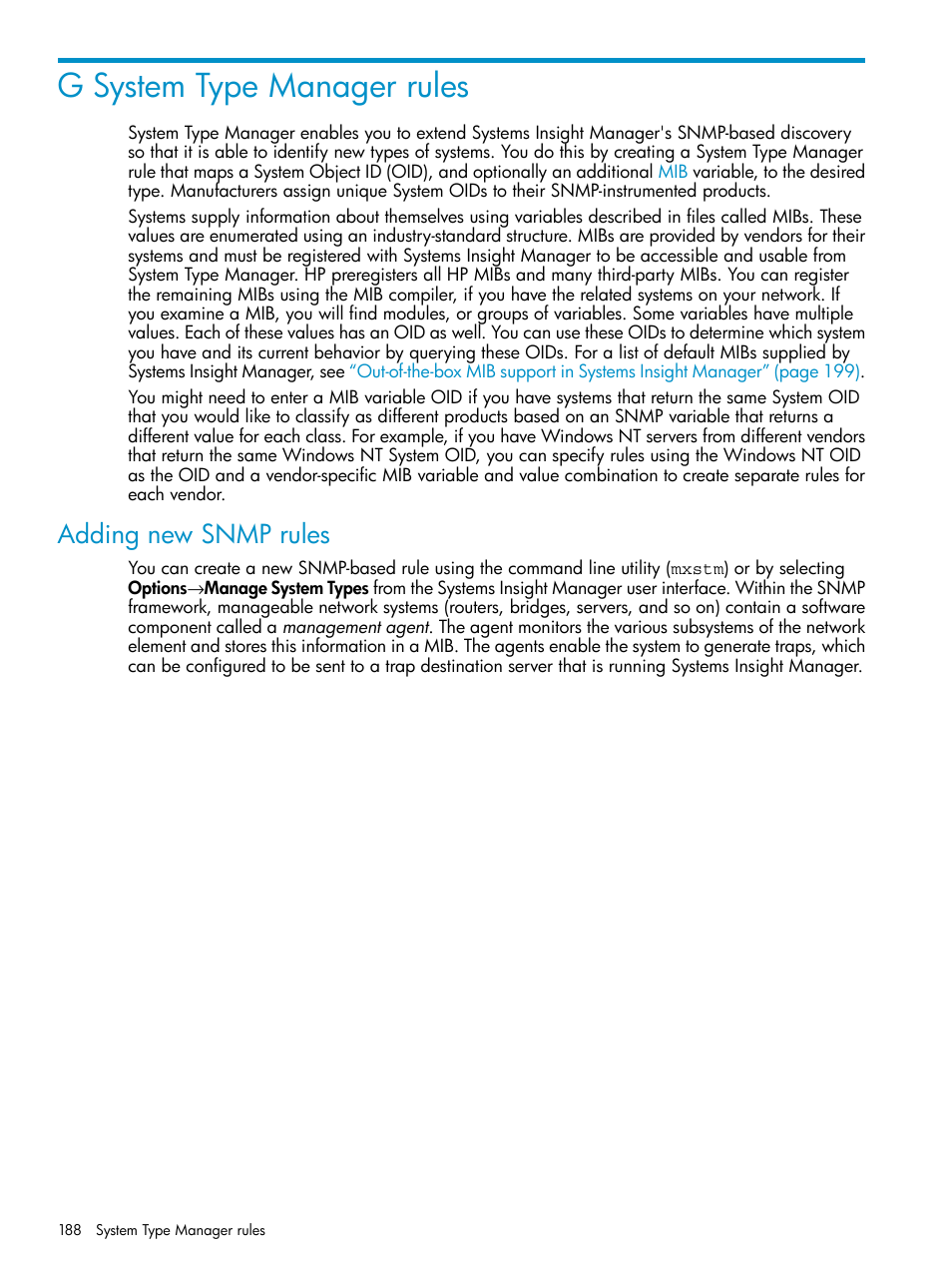 G system type manager rules, Adding new snmp rules | HP Systems Insight Manager User Manual | Page 188 / 223