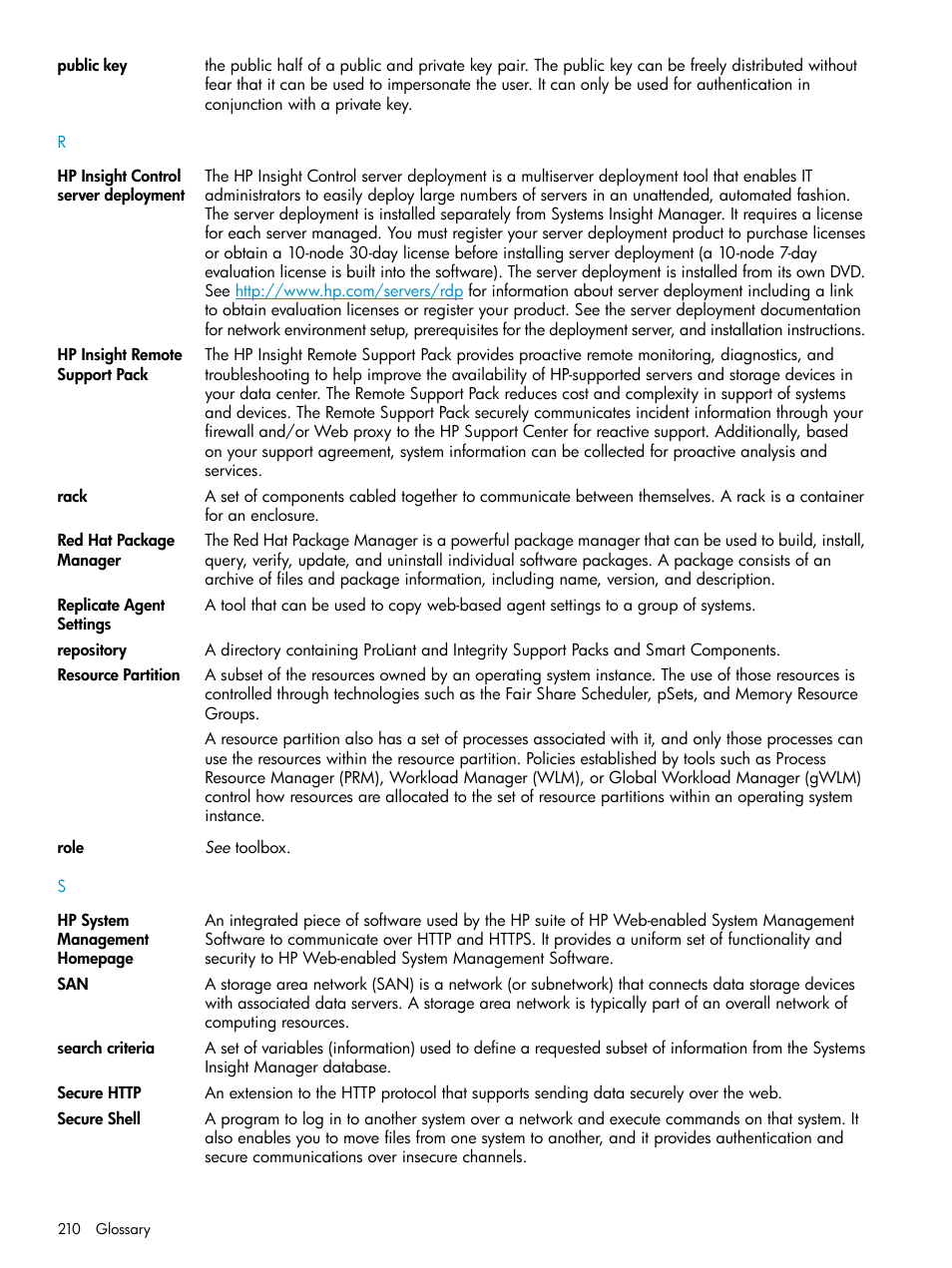 Secure shell, Public key, Repository | Replicate agent settings | HP Systems Insight Manager User Manual | Page 210 / 223