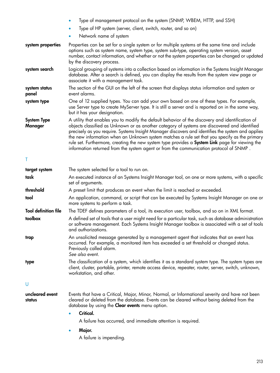 Tool, Toolbox, Tools | System properties, Traps, Task | HP Systems Insight Manager User Manual | Page 213 / 223