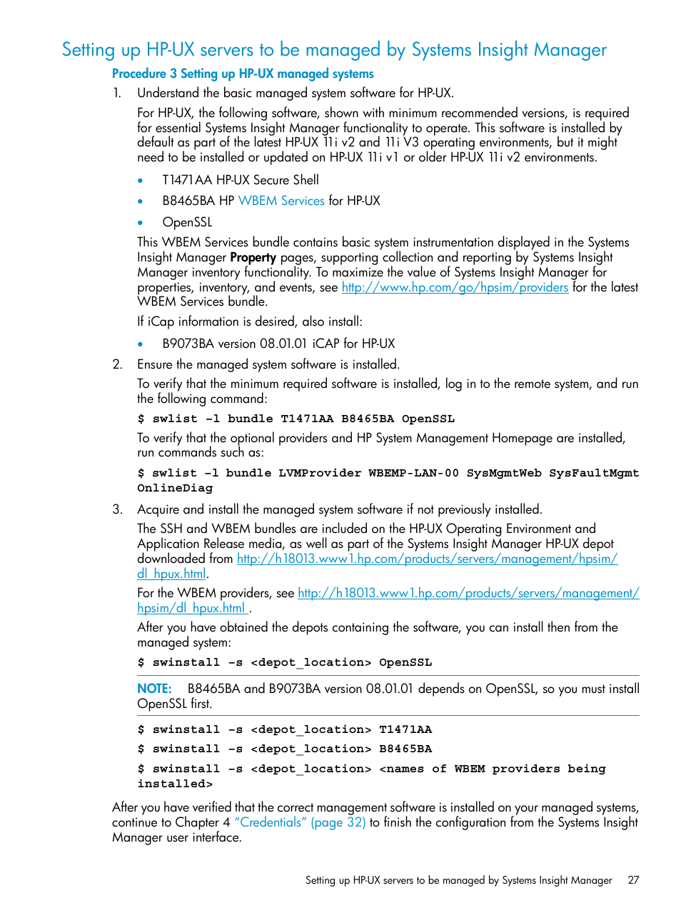 Setting up hp-ux managed systems | HP Systems Insight Manager User Manual | Page 27 / 223