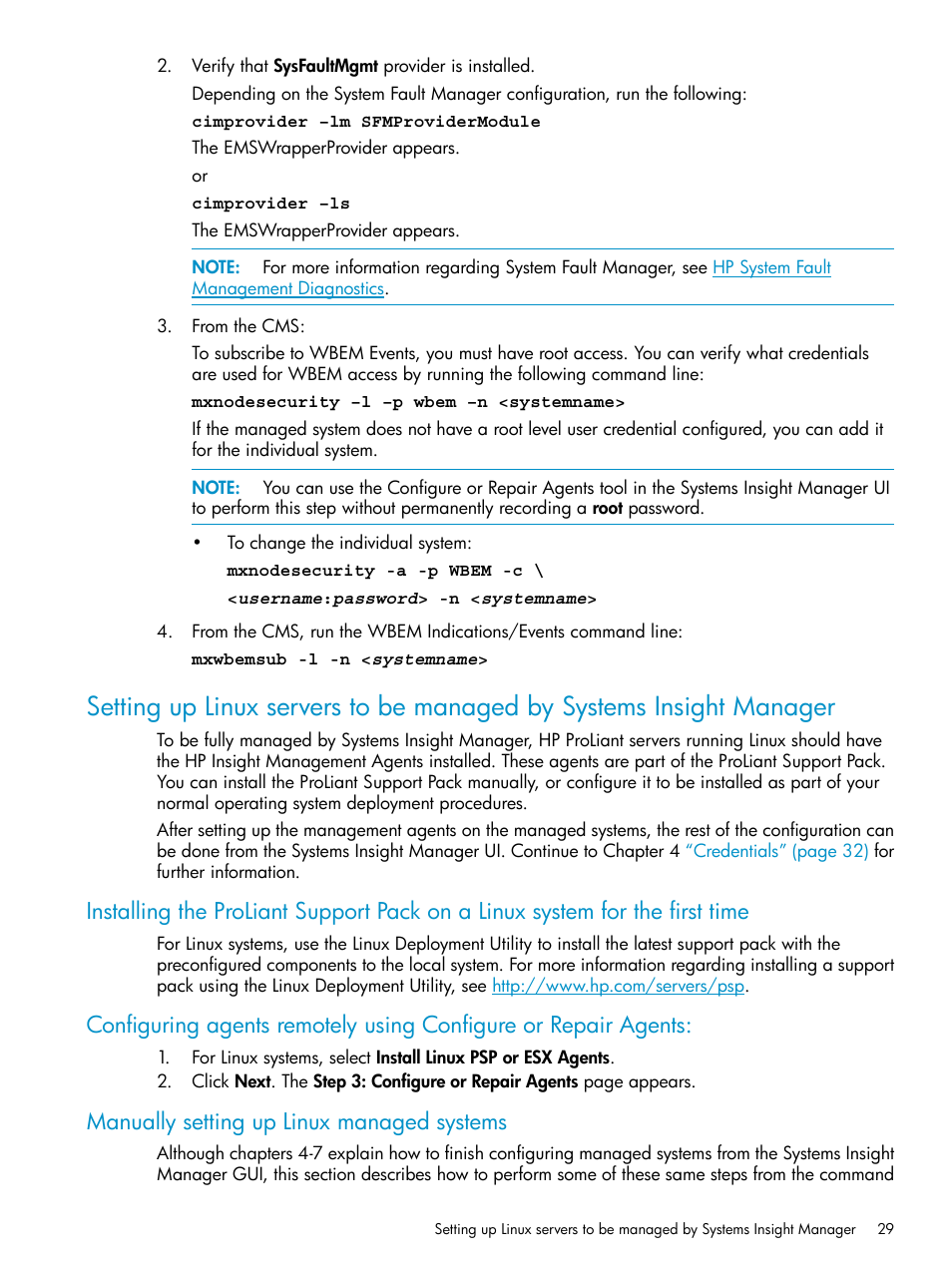 Manually setting up linux managed systems | HP Systems Insight Manager User Manual | Page 29 / 223