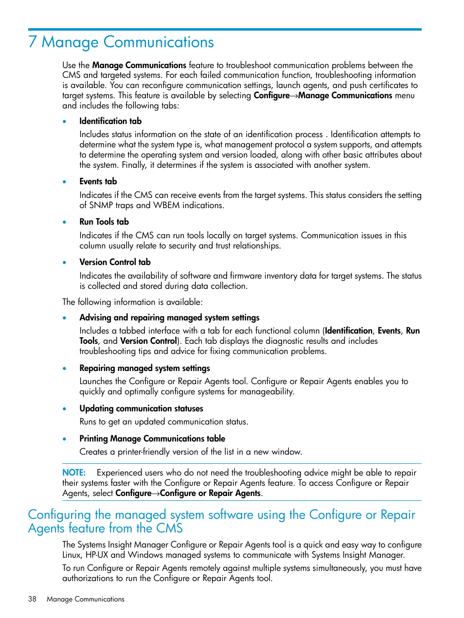 7 manage communications | HP Systems Insight Manager User Manual | Page 38 / 223