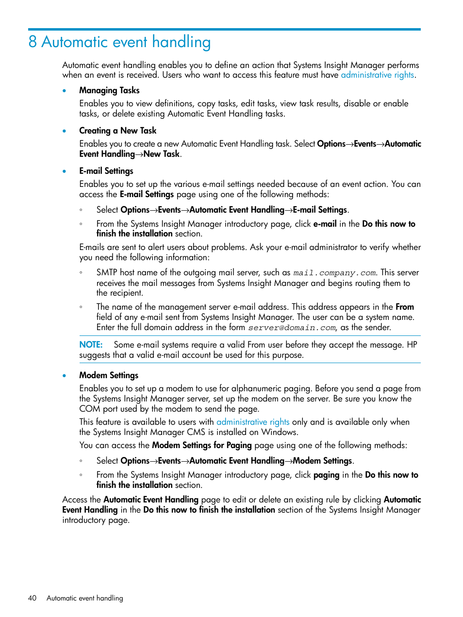 8 automatic event handling | HP Systems Insight Manager User Manual | Page 40 / 223