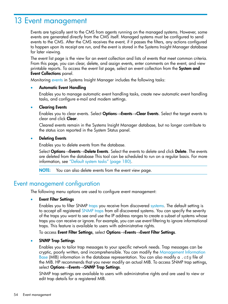 13 event management, Event management configuration | HP Systems Insight Manager User Manual | Page 54 / 223