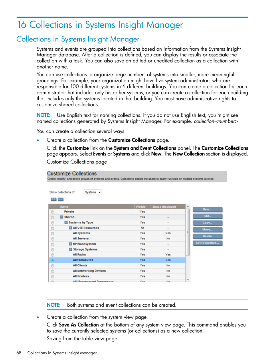 16 collections in systems insight manager, Collections in systems insight manager | HP Systems Insight Manager User Manual | Page 68 / 223