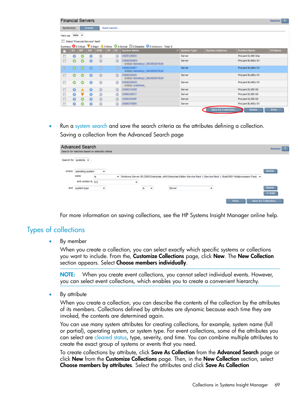 Types of collections | HP Systems Insight Manager User Manual | Page 69 / 223