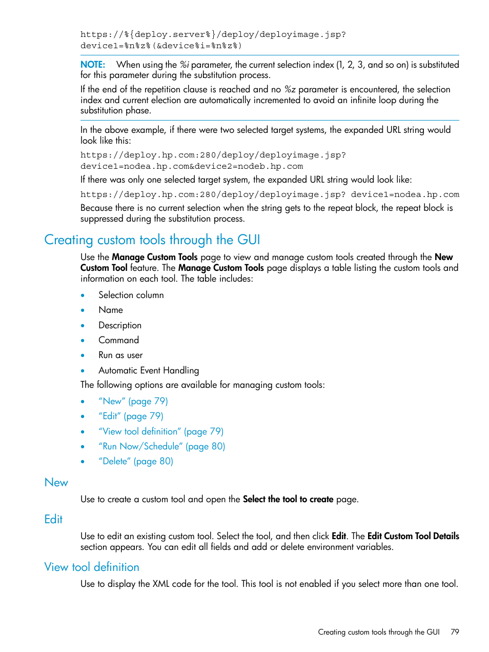Creating custom tools through the gui, Edit, View tool definition | New edit view tool definition | HP Systems Insight Manager User Manual | Page 79 / 223
