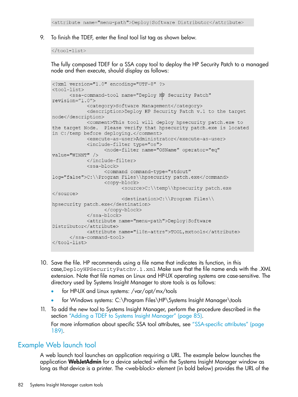 Example web launch tool | HP Systems Insight Manager User Manual | Page 82 / 223