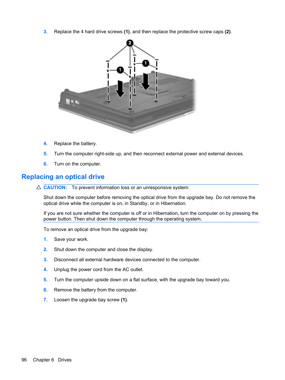 Replacing an optical drive | HP ProBook 6445b Notebook-PC User Manual | Page 106 / 180