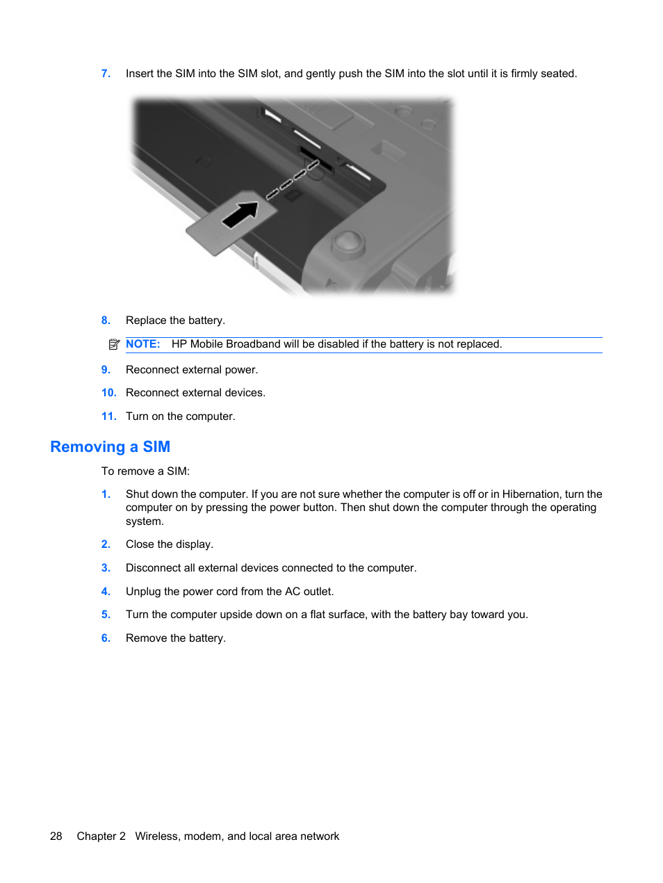 Removing a sim | HP ProBook 6445b Notebook-PC User Manual | Page 38 / 180