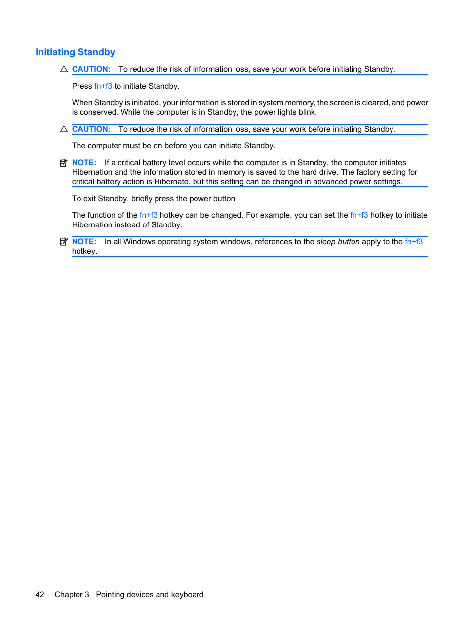Initiating standby | HP ProBook 6445b Notebook-PC User Manual | Page 52 / 180