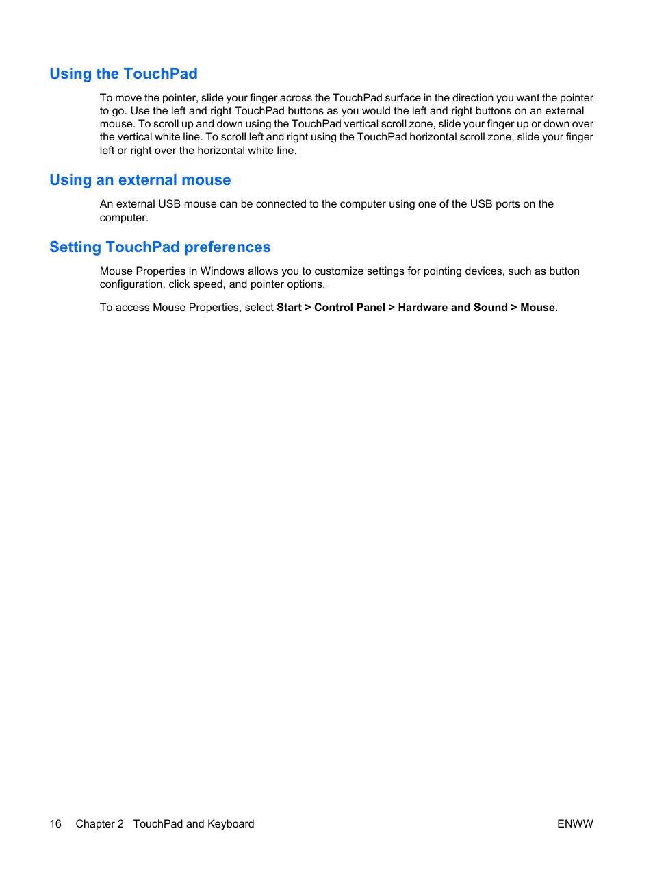 Using the touchpad, Using an external mouse, Setting touchpad preferences | HP Compaq Presario C542EA Notebook PC User Manual | Page 22 / 73