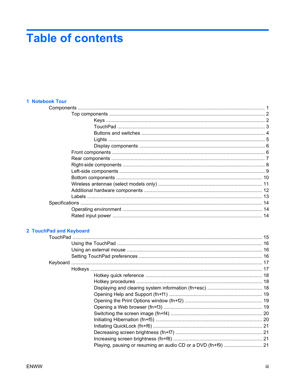 HP Compaq Presario C542EA Notebook PC User Manual | Page 3 / 73