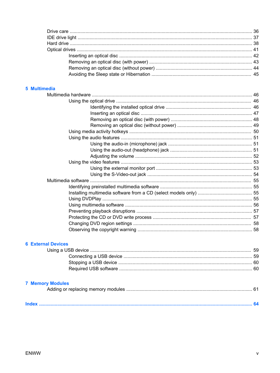 HP Compaq Presario C542EA Notebook PC User Manual | Page 5 / 73