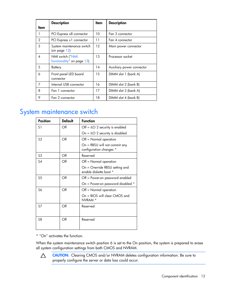 System maintenance switch | HP ProLiant DL320s Server User Manual | Page 12 / 100