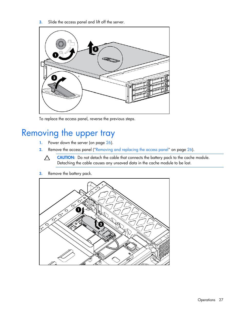 Removing the upper tray | HP ProLiant DL320s Server User Manual | Page 27 / 100
