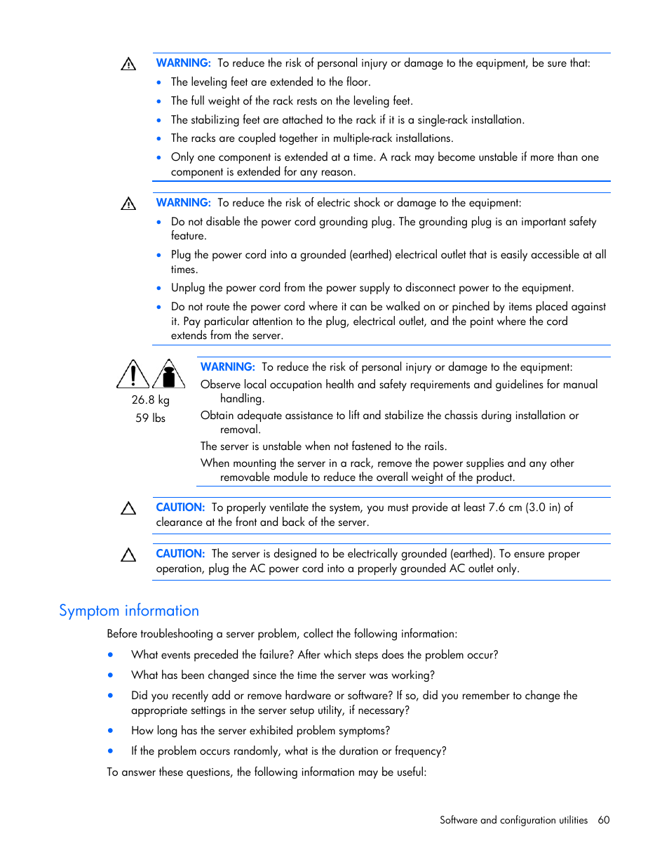 Symptom information | HP ProLiant DL320s Server User Manual | Page 60 / 100