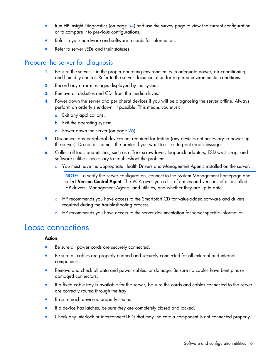 Prepare the server for diagnosis, Loose connections | HP ProLiant DL320s Server User Manual | Page 61 / 100