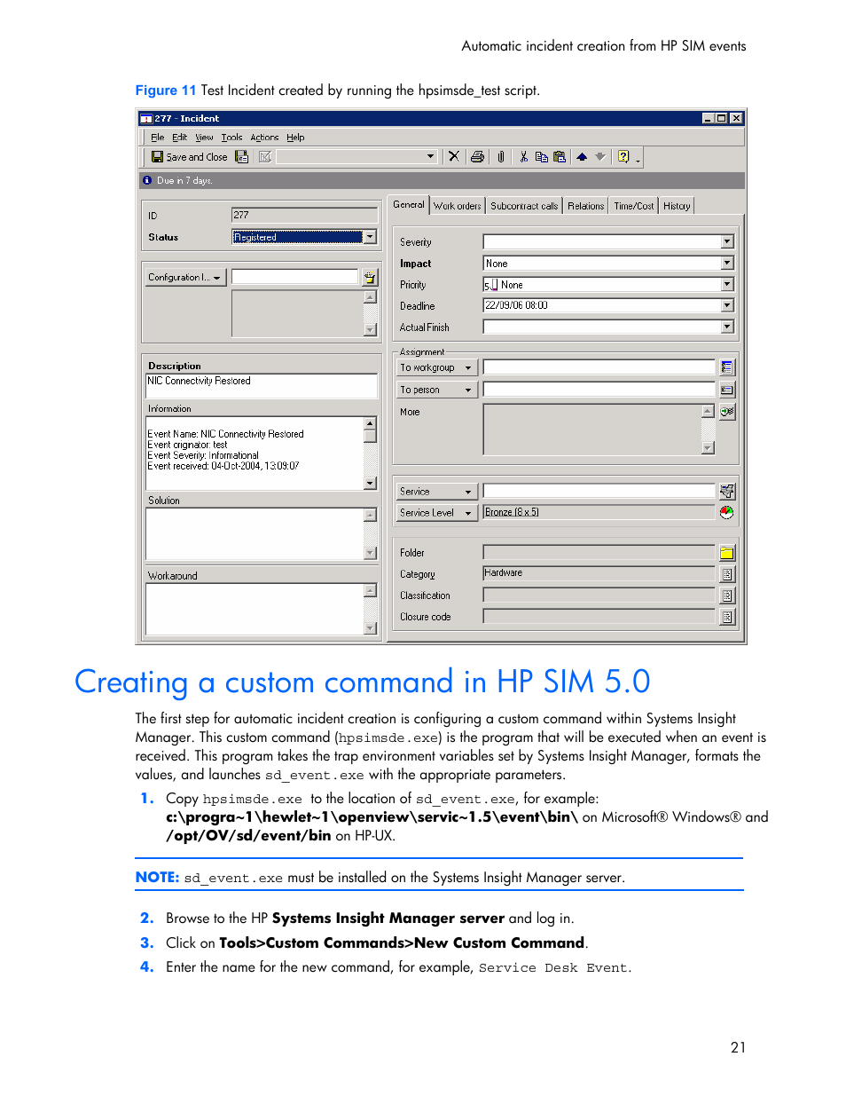 Creating a custom command in hp sim 5.0 | HP Systems Insight Manager User Manual | Page 21 / 111