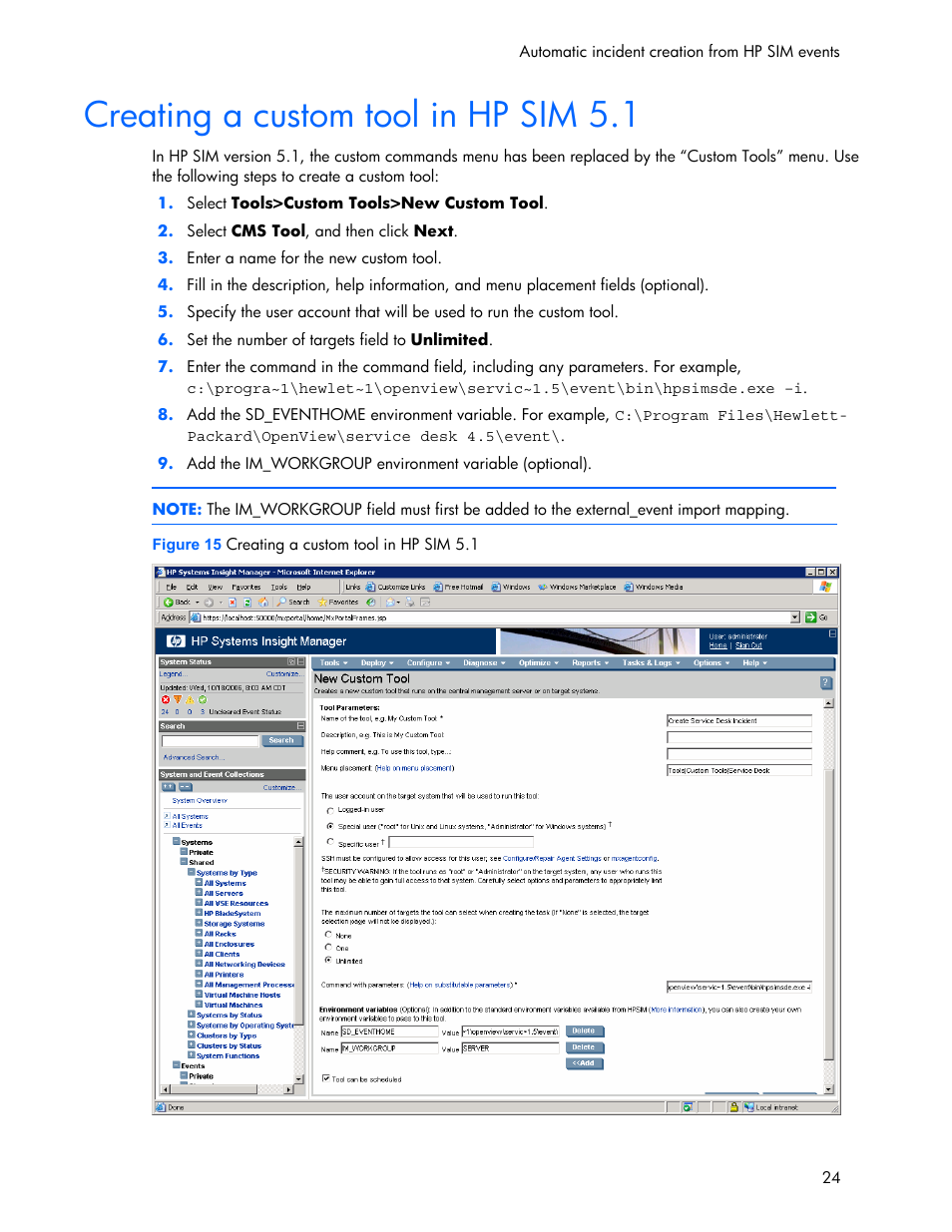 Creating a custom tool in hp sim 5.1 | HP Systems Insight Manager User Manual | Page 24 / 111