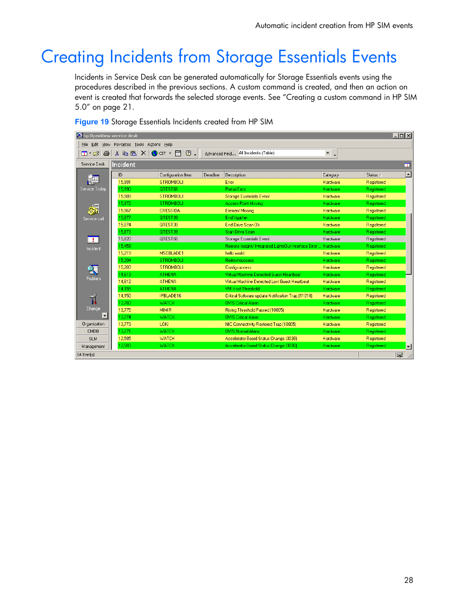 Creating incidents from storage essentials events | HP Systems Insight Manager User Manual | Page 28 / 111