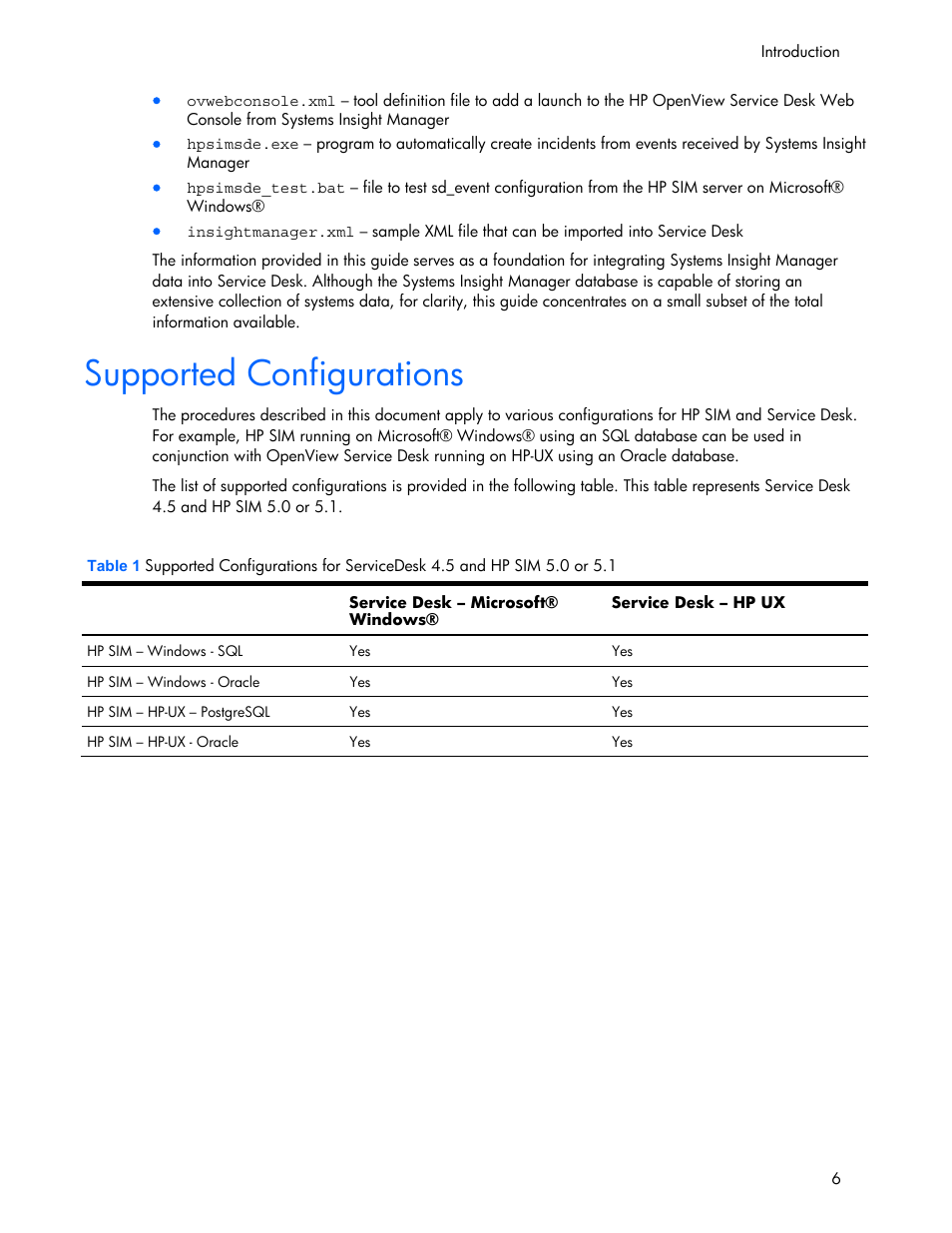 Supported configurations, Introduction | HP Systems Insight Manager User Manual | Page 6 / 111