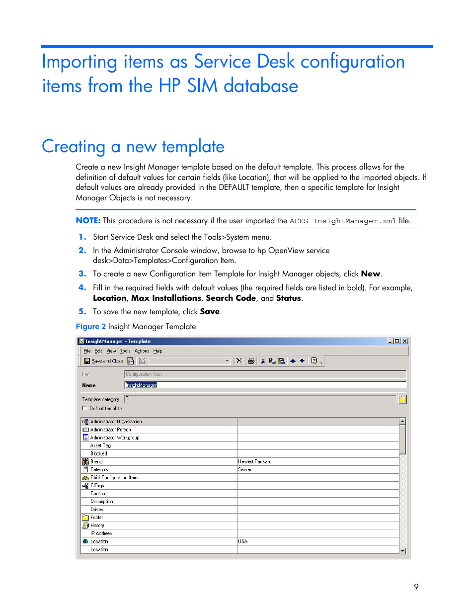 Creating a new template | HP Systems Insight Manager User Manual | Page 9 / 111