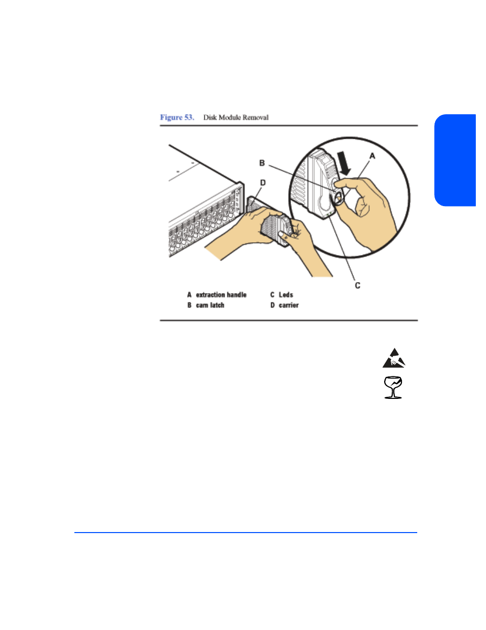 Figure 53, Disk module removal 117 | HP StorageWorks 2300 Disk System User Manual | Page 117 / 158