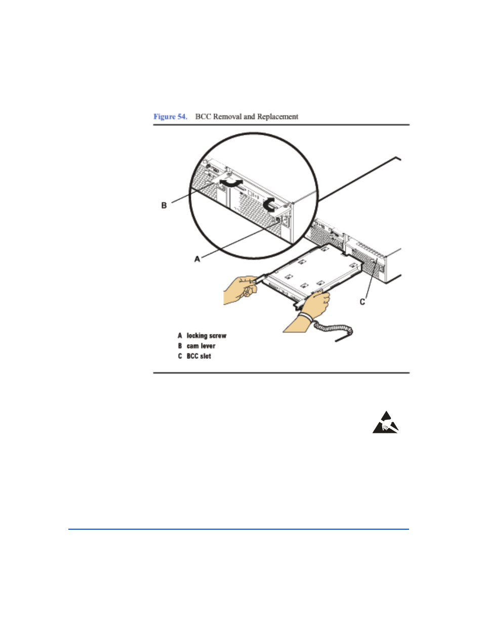 Figure 54, Bcc removal and replacement 120 | HP StorageWorks 2300 Disk System User Manual | Page 120 / 158