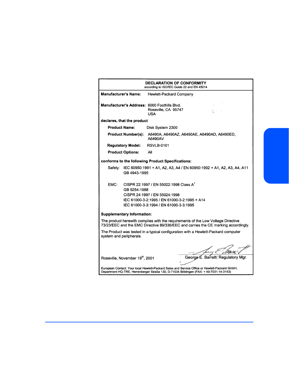 G. declaration of conformity, G. declaration of conformity 151 | HP StorageWorks 2300 Disk System User Manual | Page 151 / 158