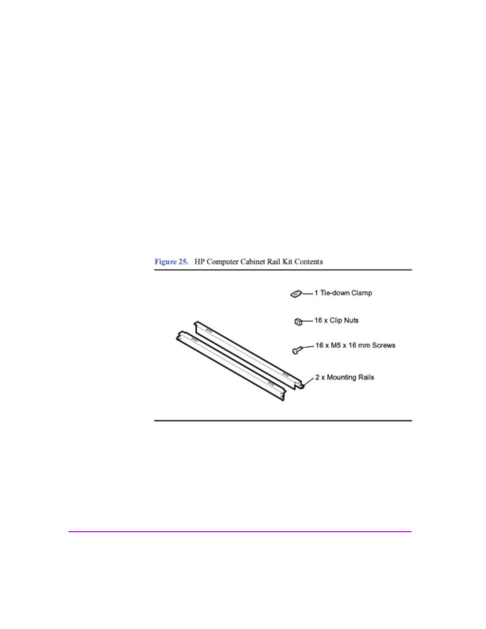 Figure 25, Hp computer cabinet rail kit contents 56 | HP StorageWorks 2300 Disk System User Manual | Page 56 / 158