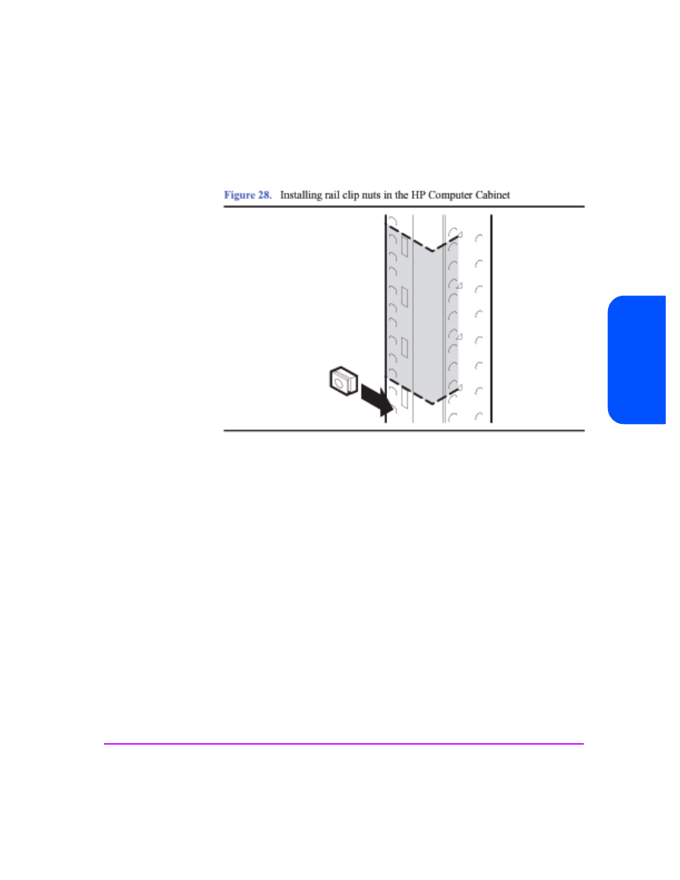 Figure 28, Install clipnuts as shown in figure 28 | HP StorageWorks 2300 Disk System User Manual | Page 59 / 158