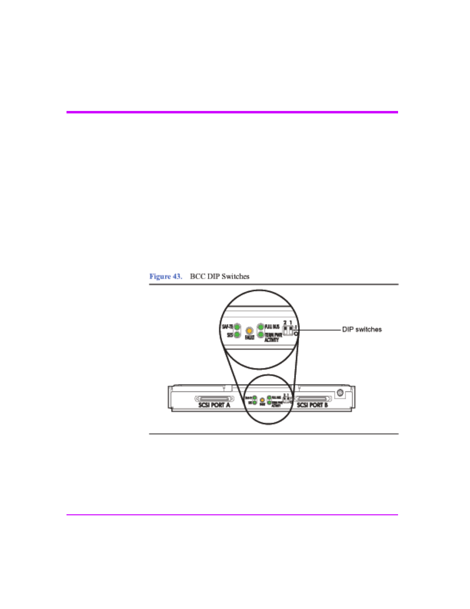 Step 5: set dip switches, Step 5: set dip switches 74, Figure 43 | Bcc dip switches 74 | HP StorageWorks 2300 Disk System User Manual | Page 74 / 158