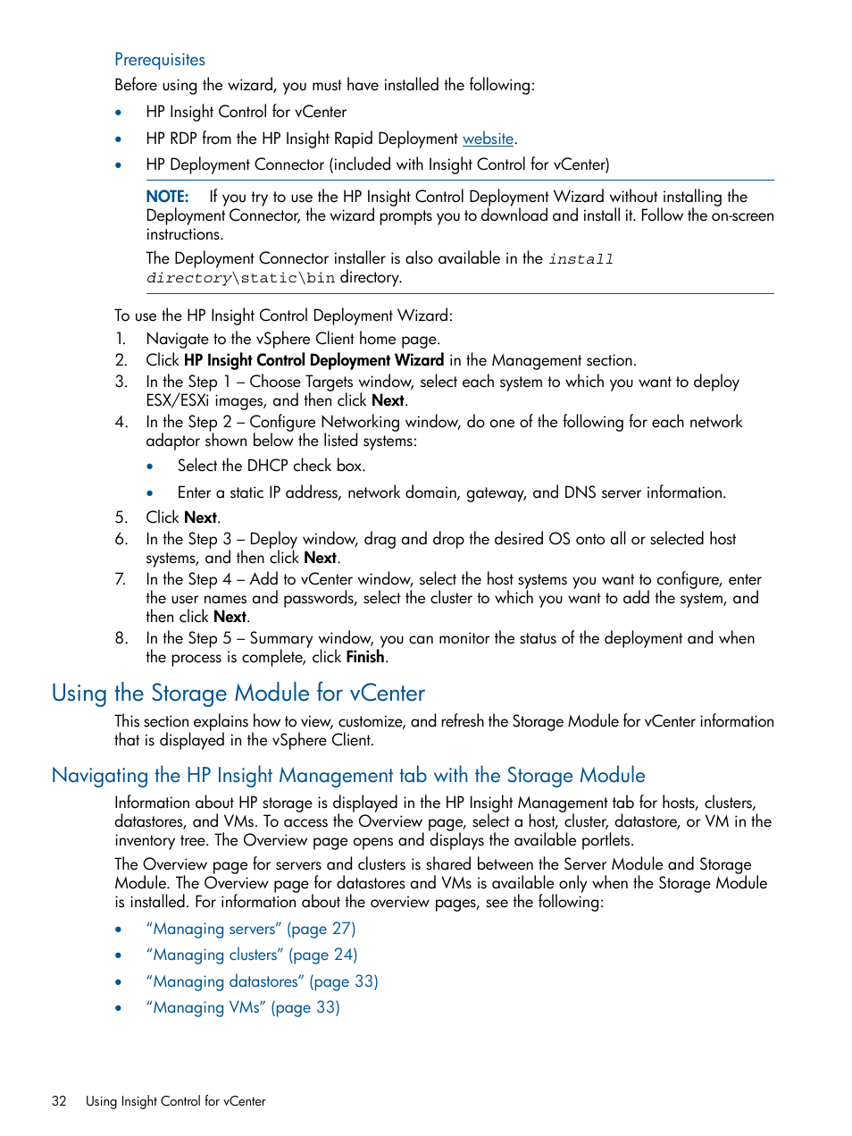 Using the storage module for vcenter | HP OneView for VMware vCenter User Manual | Page 32 / 99