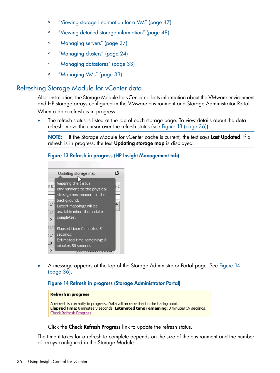 Refreshing storage module for vcenter data, Refreshing storage module for vcenter | HP OneView for VMware vCenter User Manual | Page 36 / 99